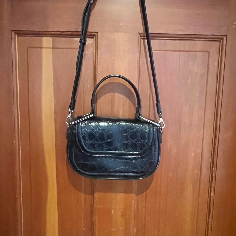 Zara Elegant Black Croc-Embossed crossbody bag satchel purse - Picture 6 of 14